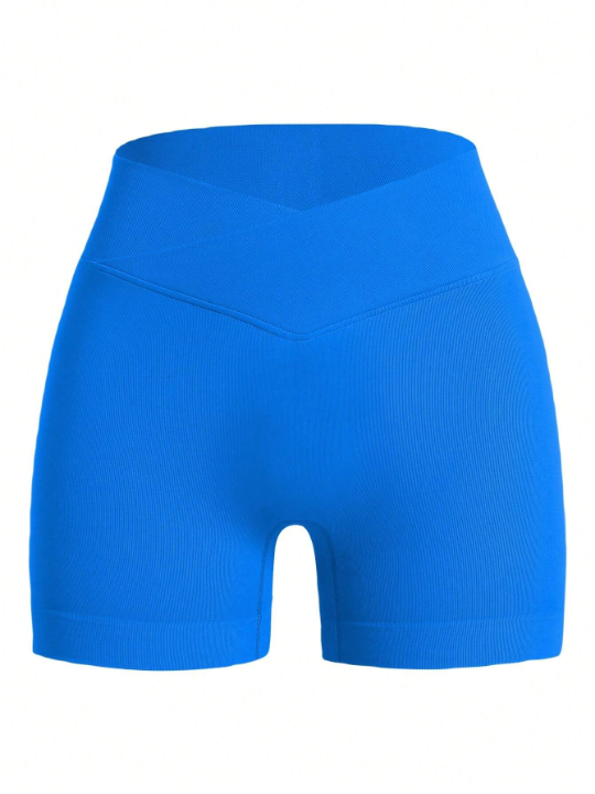 Leisure Solid Color Wide Waist Slim Fit Sport Shorts