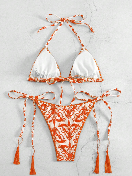 Vintage Printed Two-Piece Swimsuit Set