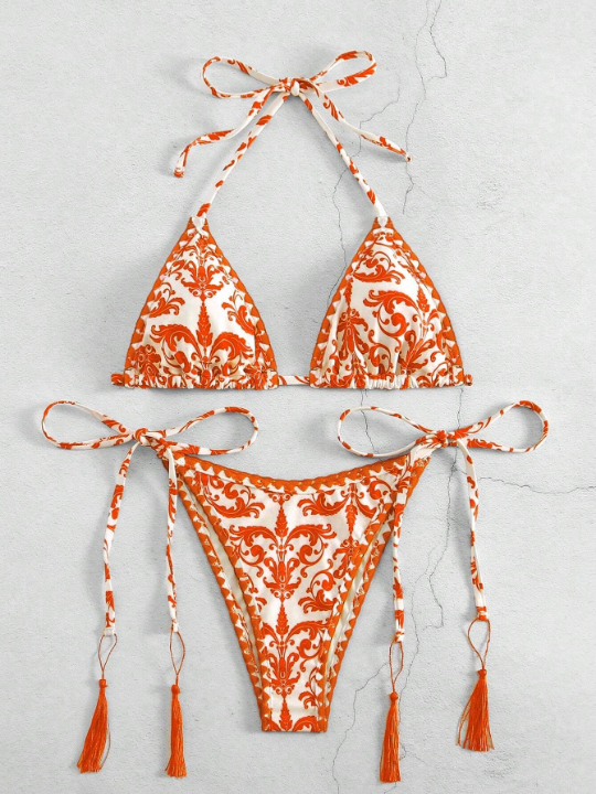 Vintage Printed Two-Piece Swimsuit Set