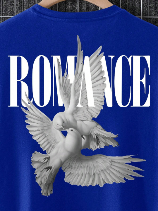 Men's White Dove And Letter Print T-Shirt