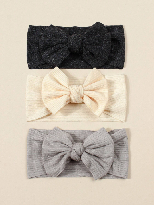 3pcs Baby Breathable Soft Knit Turban Headband With Butterfly Knot For Spring And Summer