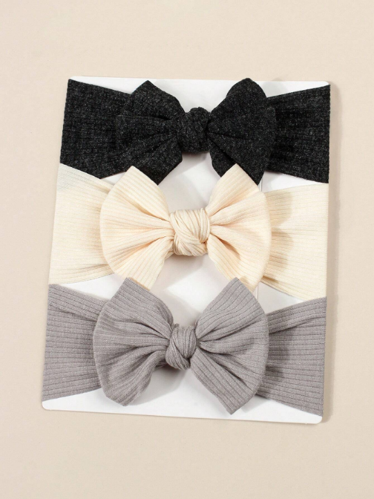 3pcs Baby Breathable Soft Knit Turban Headband With Butterfly Knot For Spring And Summer