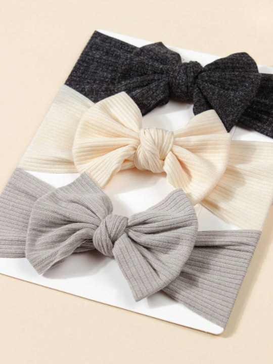 3pcs Baby Breathable Soft Knit Turban Headband With Butterfly Knot For Spring And Summer