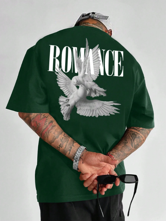 Men's Oversized Dove & Letter Printed Drop Shoulder T-Shirt