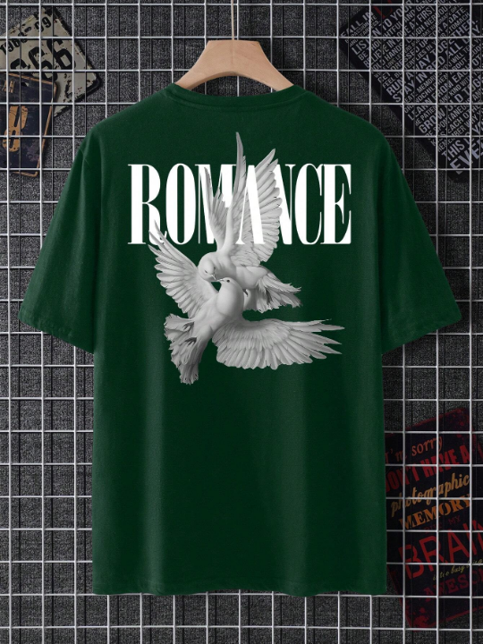 Men's Oversized Dove & Letter Printed Drop Shoulder T-Shirt