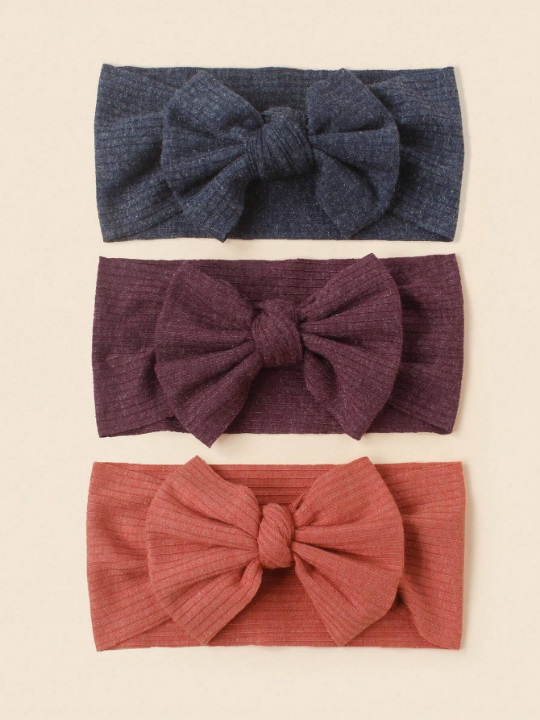 3pcs Baby Spring Summer Breathable Soft Knitted Turban Headbands With Butterfly Knot