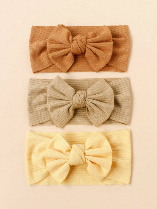 3pcs Baby Breathable Soft Knitted Turban Headband With Bow Knot Bow, Spring/Summer