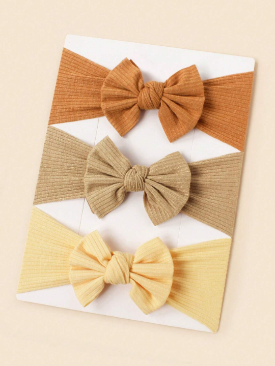 3pcs Baby Breathable Soft Knitted Turban Headband With Bow Knot Bow, Spring/Summer