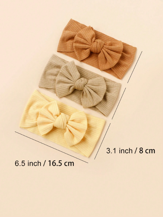 3pcs Baby Breathable Soft Knitted Turban Headband With Bow Knot Bow, Spring/Summer