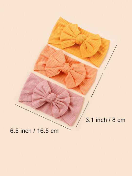 3pcs/Set Baby's Spring & Summer Breathable Soft Knitted Turban Headbands With Butterfly Knot