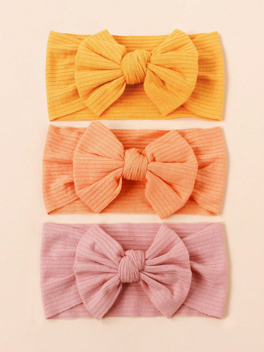 3pcs/Set Baby's Spring & Summer Breathable Soft Knitted Turban Headbands With Butterfly Knot