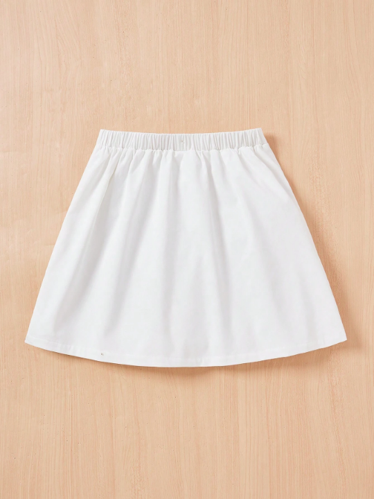 Tween Girls' Sweet And Cool Solid Color Pleated Skirt For Daily Wear