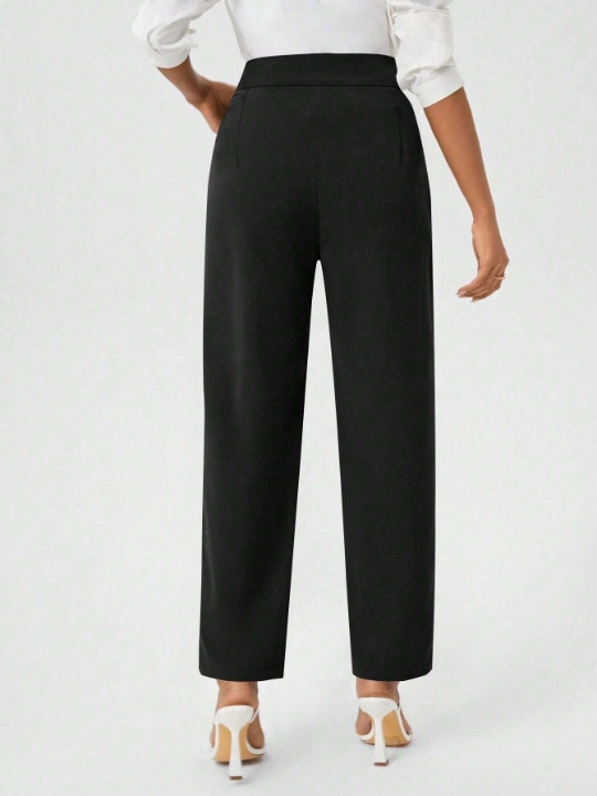 Women's Solid Color High Waist Pants With Slanted Pockets