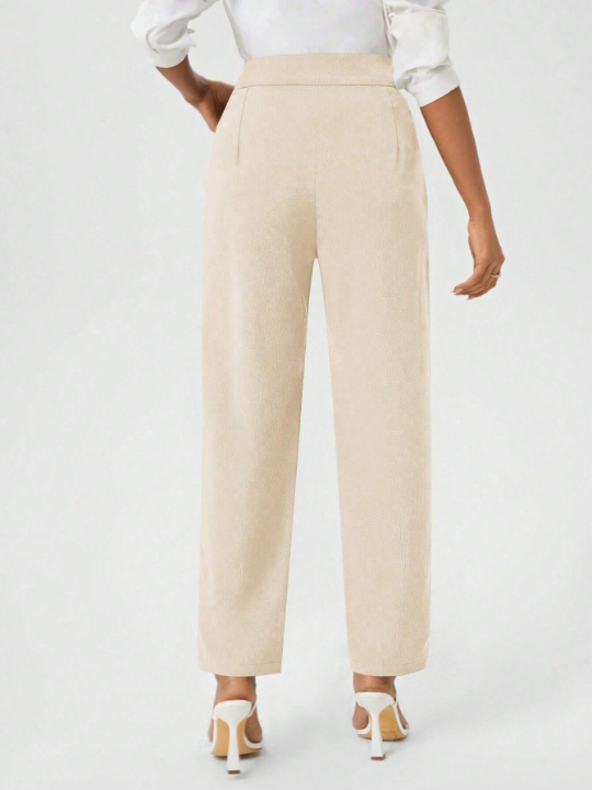 Women's Solid Color High Waist Trousers With Diagonal Pockets