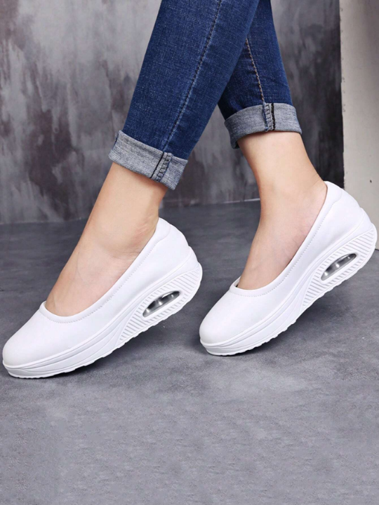 Women's Air Cushion Sole Nurse Shoes, Solid Color Non-Slip Slip On Shoes, Casual Platform Shoes