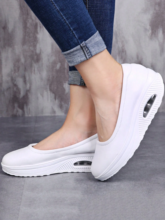 Women's Air Cushion Sole Nurse Shoes, Solid Color Non-Slip Slip On Shoes, Casual Platform Shoes