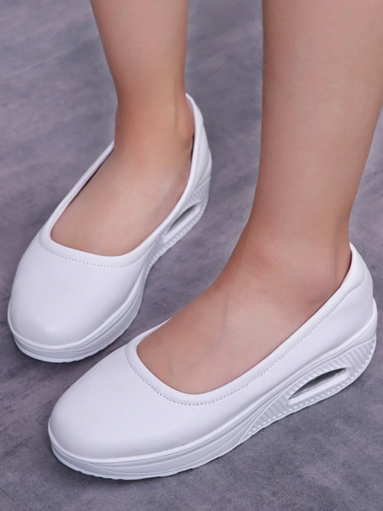 Women's Air Cushion Sole Nurse Shoes, Solid Color Non-Slip Slip On Shoes, Casual Platform Shoes