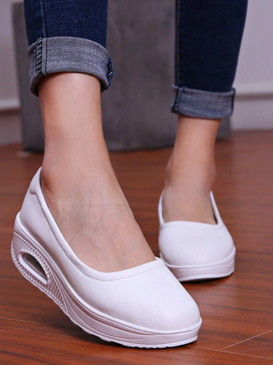 Women's Air Cushion Sole Nurse Shoes, Solid Color Non-Slip Slip On Shoes, Casual Platform Shoes