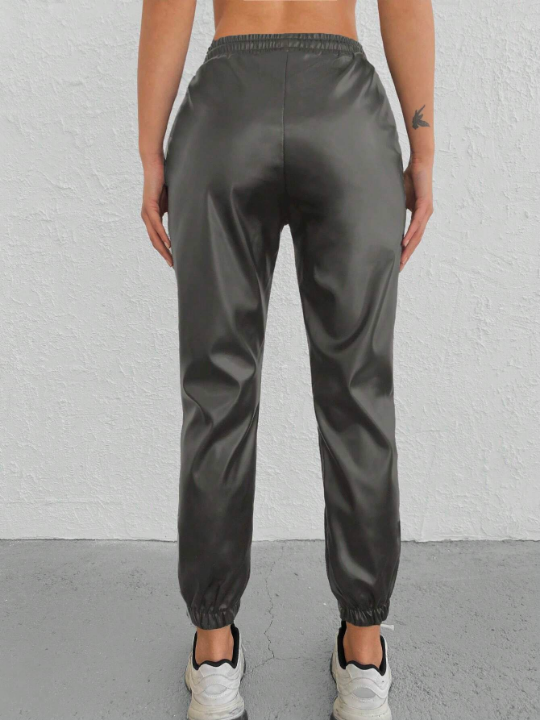 Solid Drawstring Waist Slant Pocket Pants