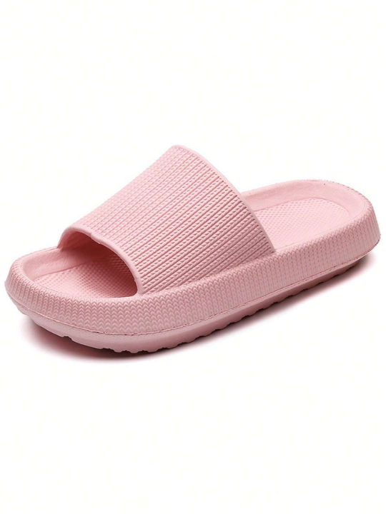 New Arrival Fashionable And Versatile Pink Striped Thick-Soled Soft And Comfortable Slippers With Single Side Hole Suitable For Home, Bathroom, And Outdoor Wear For Men