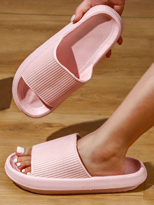 New Arrival Fashionable And Versatile Pink Striped Thick-Soled Soft And Comfortable Slippers With Single Side Hole Suitable For Home, Bathroom, And Outdoor Wear For Men