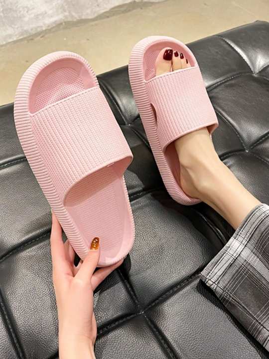 New Arrival Fashionable And Versatile Pink Striped Thick-Soled Soft And Comfortable Slippers With Single Side Hole Suitable For Home, Bathroom, And Outdoor Wear For Men