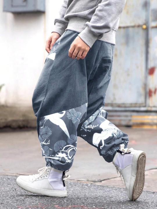 Manfinity Homme Graphic Print Wide Leg Men's Pants