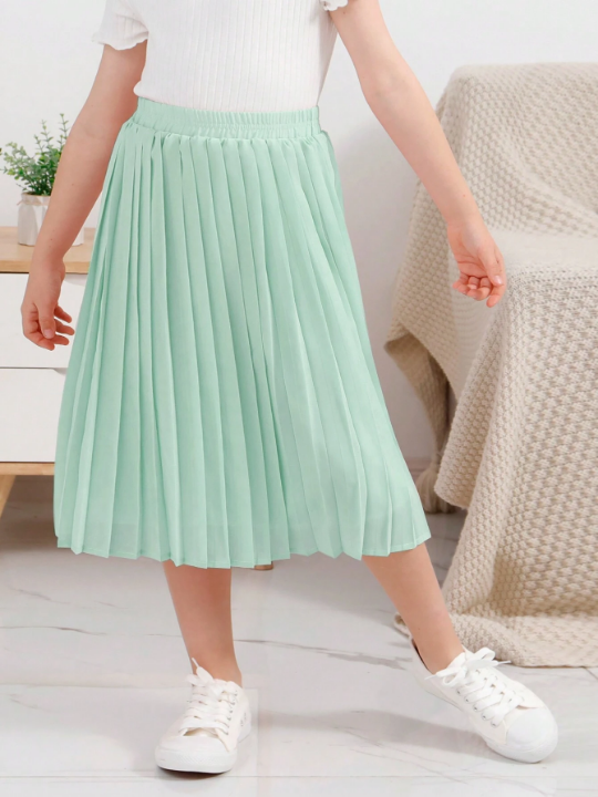 Tween Girl Chiffon Pleated Elastic Waist A-Line Bohemian Swing Long Skirt, Suitable For Casual Outdoors, Shopping, Walking, Back-To-School, Dinner, Party