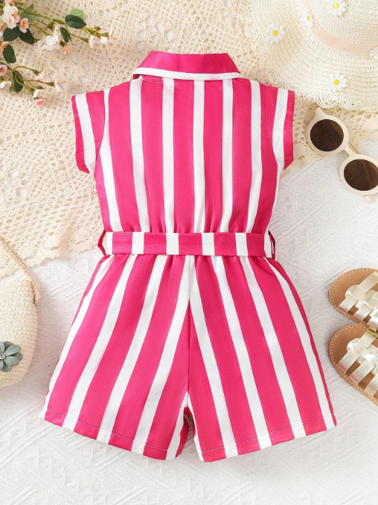 Baby Girl Striped Pocket Short Sleeve Shirt Romper