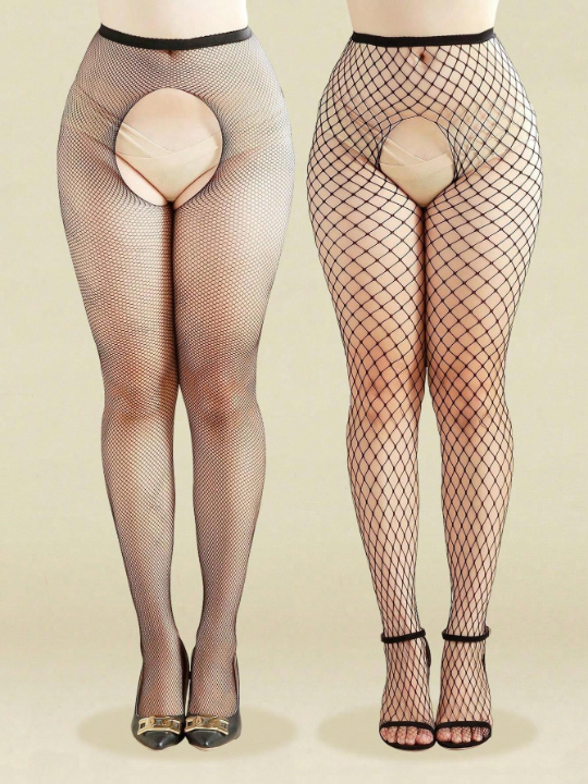 2pairs Women's Open-Toe Anti-Slip Fishnet Stockings