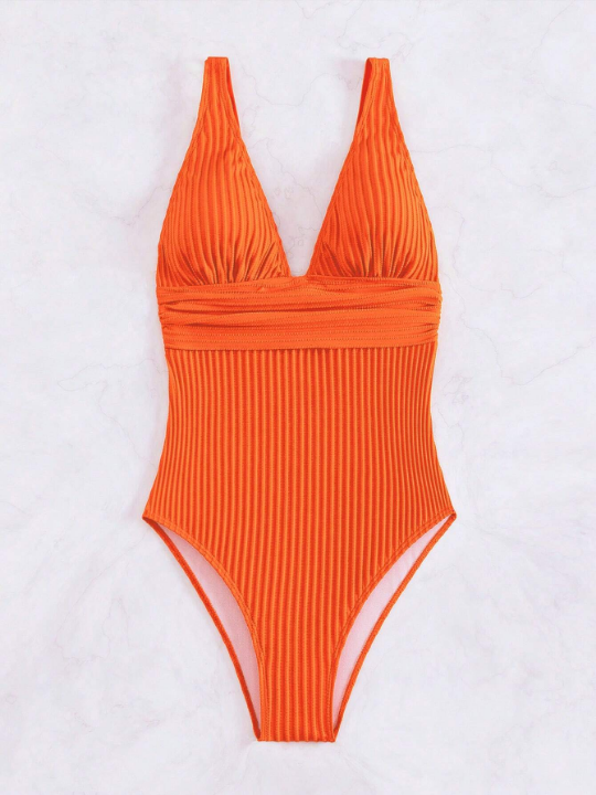 Women's V-Neck One-Piece Swimsuit For Summer, Beach, Swimming