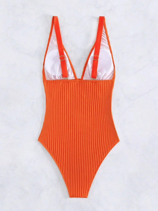 Women's V-Neck One-Piece Swimsuit For Summer, Beach, Swimming