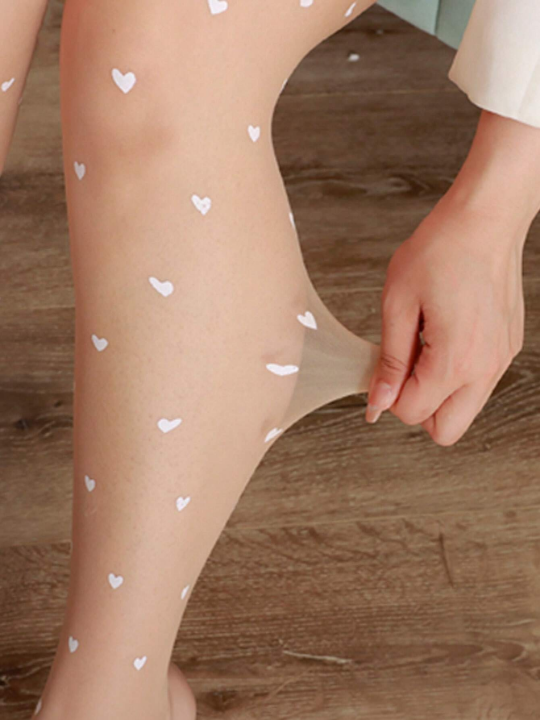 2pairs/Pack 30d Plus Size Women's Customizable Printed Heart, Polka Dot, Leopard Print Pantyhose