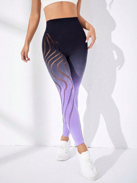 Gradient Seamless Sport Leggings With Mesh Splicing