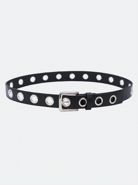 1pc Ladies' Silver Buckle Eyelet Studded Y2k Punk Style Decorative Belt Suitable For Daily Wear