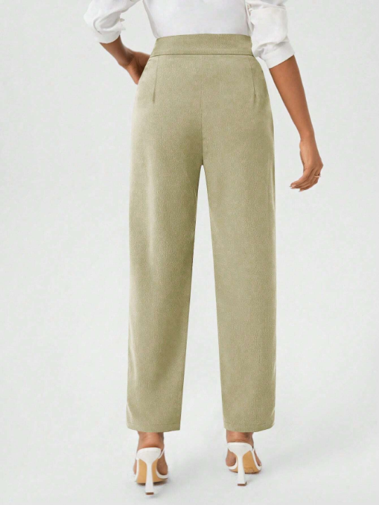 Women's Solid Color Pleated Pants With Pockets