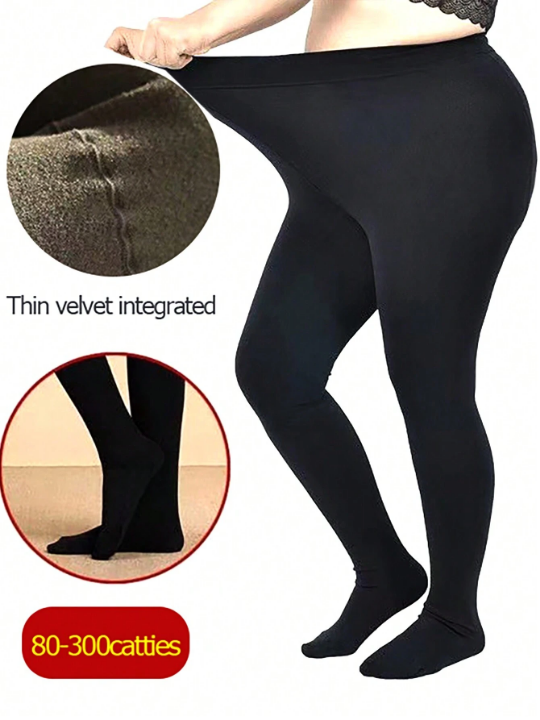 Plus Size, Ultra Soft And Thick Velvet Leggings For Women's Big Thigh, High Waist, Suitable For 80-250kg, For Winter, Spring & Autumn, Footed Or Footless, Premium Quality, Comfortable And Warm For Pregnant Women