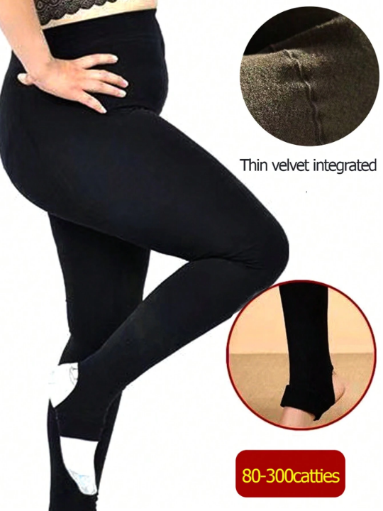 Plus Size Velvet Thickened Leggings For Women, High Waist, Suitable For 80-250lbs, Warm And Soft, Perfect For Autumn And Winter