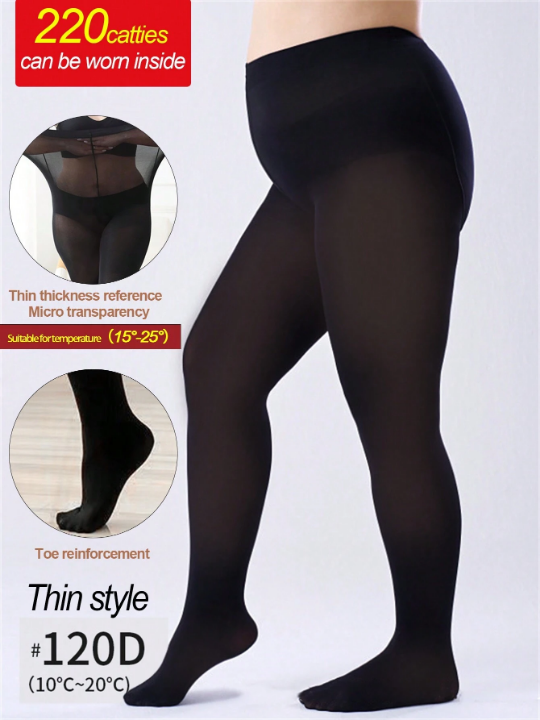1pc Women's Black Tights (Non-Fleece Spring And Autumn Style) / Plus Size 120d Velvet Thick And Thin Tights With High Waist, Suitable For 80-250 Lbs, Comfortable To Wear