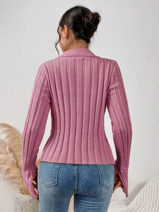 Frenchy Solid Color Turtleneck Split Knitted Sweater Pullover