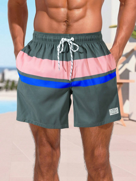 Manfinity Swimmode Men's Alphabet Patch Beach Shorts