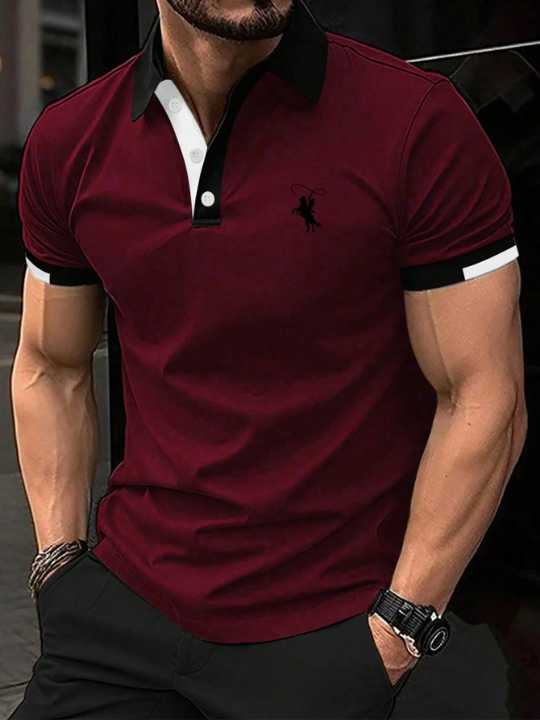 Manfinity Mode Men's Equestrian Printed Short Sleeve Polo Shirt