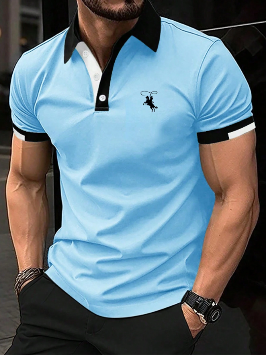 Manfinity Mode Men Graphic Contrast Trim Polo Shirt