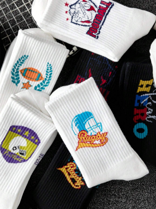 10pairs Random Multicolor Men's Personality Graffiti Basketball Sports Mid-Calf Socks Trendy New Style Couple Socks For Daily Wear