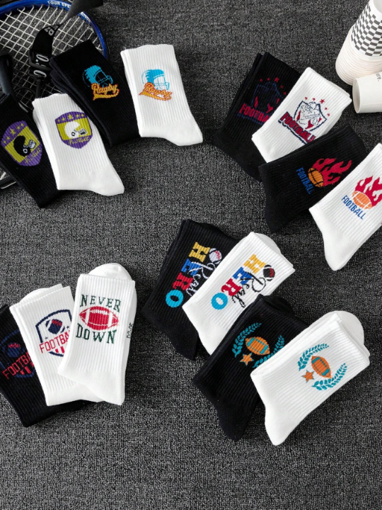 10pairs Random Multicolor Men's Personality Graffiti Basketball Sports Mid-Calf Socks Trendy New Style Couple Socks For Daily Wear