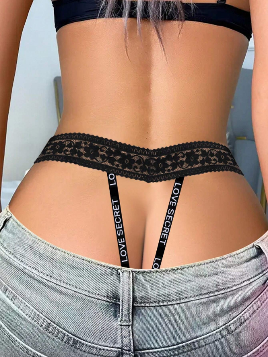 Lace Belted Sexy Women's Crotchless Thong Panties