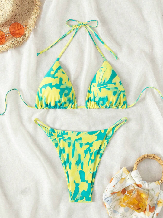 Random Print Bikini Set With Separated Top And Bottom, Beach Outfit Bathing Suit Summer