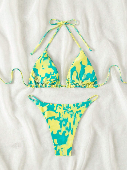 Random Print Bikini Set With Separated Top And Bottom, Beach Outfit Bathing Suit Summer