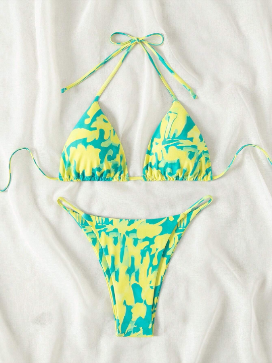 Random Print Bikini Set With Separated Top And Bottom, Beach Outfit Bathing Suit Summer