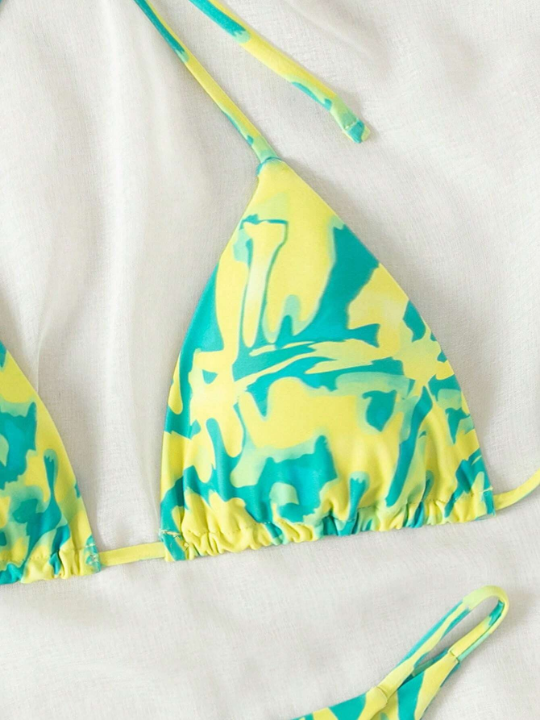 Random Print Bikini Set With Separated Top And Bottom, Beach Outfit Bathing Suit Summer